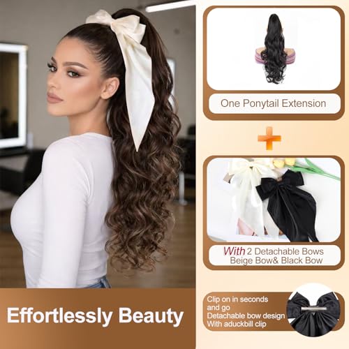 24-Inch Black Ponytail Extension with Detachable Bow Claw Clip Hair Extension