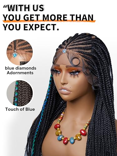 Knotless Box Braided Lace Front Wig with Baby Hair - Cornrow Style - Glueless Synthetic Wig for Women