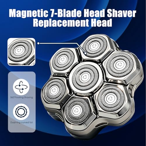 Silver 2-Pack Magnetic 7D Shaver Head Replacement for Bald Men and Head Shavers