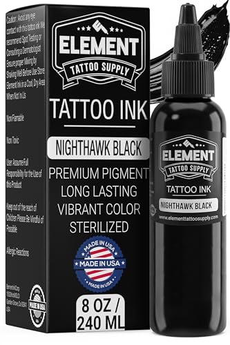 Element Tattoo Supply Nighthawk Black Tattoo Ink 8 oz Bottle - Studio Grade, Smooth Flow, Bold Black Saturation