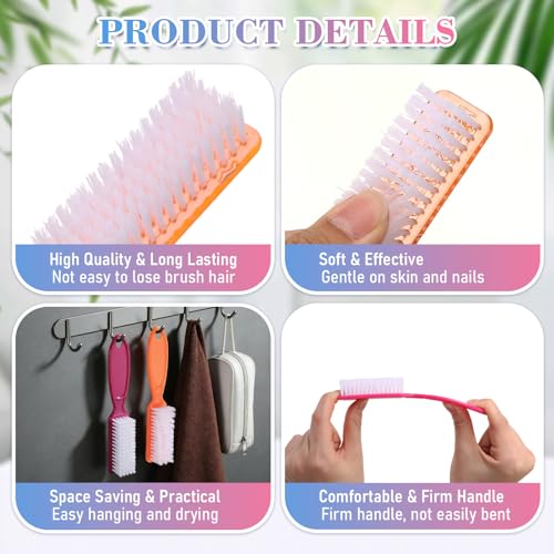 Handle Grip Nail Brush Set - 100 Multicolor Manicure & Pedicure Cleaning Tools with Hanging Hole (10 Colors)