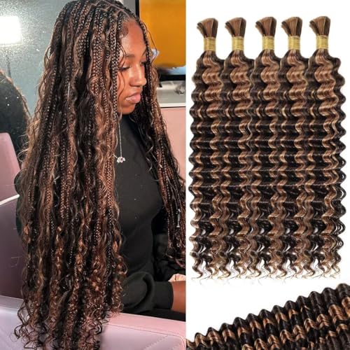 Deep Wave Human Braiding Hair - 160g 14 Inch Bulk Virgin Brazilian Curl Extensions - Variation P4/30