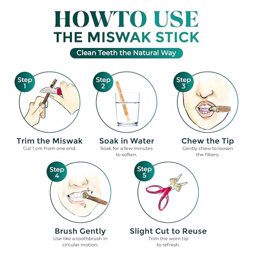 Premium Miswak Set with 5 Organic Sticks, Bamboo & Plastic Holders, Cutter – Eco Friendly Herbal Toothbrush Alternative