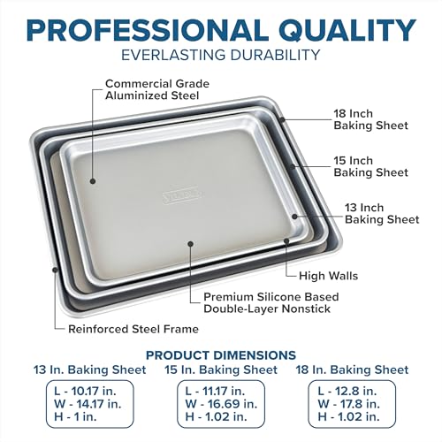 Viking Premium Nonstick Baking Sheet Set - 13, 15 & 18 Inch Heavy Gauge Aluminum
