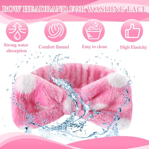 Pink Spa Headbands Bulk Dots Style with Removable Bow - 50 Pcs