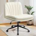 NeO Chair Ivory PU Leather Criss Cross Office Chair with Wheels & Adjustable Swivel