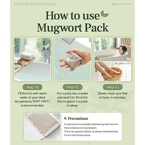 Monage Korean Organic Mugwort Bath and Foot Soak (10 Pack) Natural Home Spa Therapy with Traditional Korean Healing Properties and Relaxation Benefits, Skin Soothing, Muscle Relief, Korean Skin Care