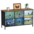 EXOTICA 6-Drawer Dresser with Van Gogh Pattern, 39x11.8x21.7 Inches, Fabric Storage, Wooden Top, Bedroom & Living Room Furniture