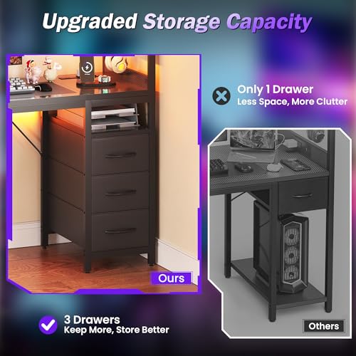 Black 48 Inch Gaming Computer Desk with LED Lights & Storage Shelf - Small