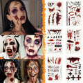 Halloween Face Tattoos, 12 Sheets Halloween Fake Scars Tattoo Makeup Kit, Fake Wound Realistic Blood Injury Cut Scratches Temporary Tatoos for Kids, Adults Men & Women Zombie Sticker