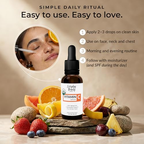 Organic Vitamin C Serum for Face - USDA Certified Facial Serum - Anti Aging For Fine Lines & Wrinkles - Potent Botanical Ingredients & Non GMO - 1 Fl Oz Glass Bottle & Dropper