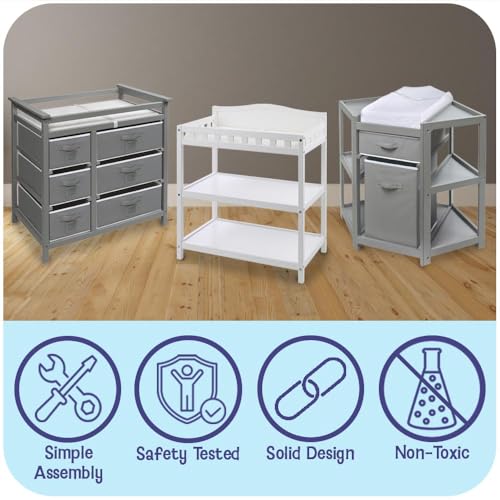 Baby Changing Table with Pad & Storage Shelves - White Nursery Furniture