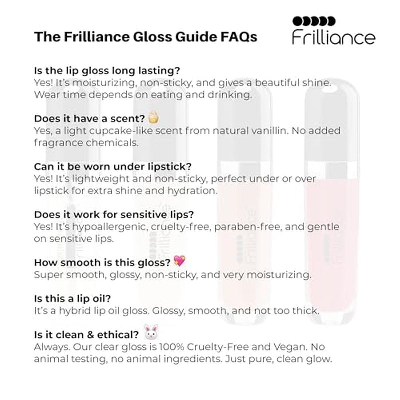 Frilliance Moisturizing Natural Crystal Clear Lip Gloss for Teens, Cruelty Free Hypoallergenic All Skin Types, 8 ml / .28 fl oz