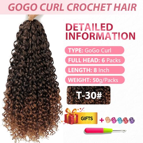 ELAOGI 8-Inch Water Wave Crochet Hair 6 Packs Short Curly Synthetic Braiding (1B/30#)