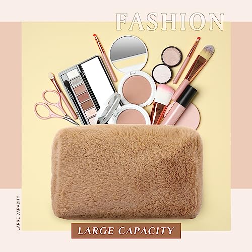 Sanwuta 9 Pcs Fuzzy Makeup Bag Bulk Aesthetic Preppy Fluffy Plush Cosmetic Pouch Zipper Cute Pencil Case Travel Toiletry Bag for Women Winter Christmas Gifts Wedding Party Favors, 9 Colors