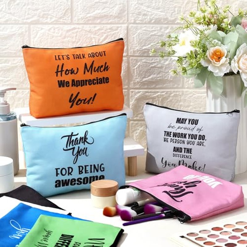 Kacctyen 9 Pcs Employee Appreciation Gift Bulk Inspirational Thank You Gift for Women Employee Makeup Bag Zipper Pouch Canvas Cosmetic Bag for Social Worker Volunteer Team Staff Teacher Nurse Coworker