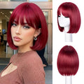 Red Short Bob Wig with Bangs - 12 Inch Synthetic Wig for Women & Girls - CURLCRAZY