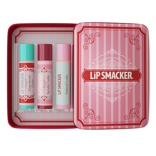 Lip Smacker Holiday Lip Balm Trio Tin ? Gingerbread Cookie, Sprinkle Cookie & Oatmeal Cookie, Festive Flavored Lip Balms, Moisturizing Holiday Gift Set