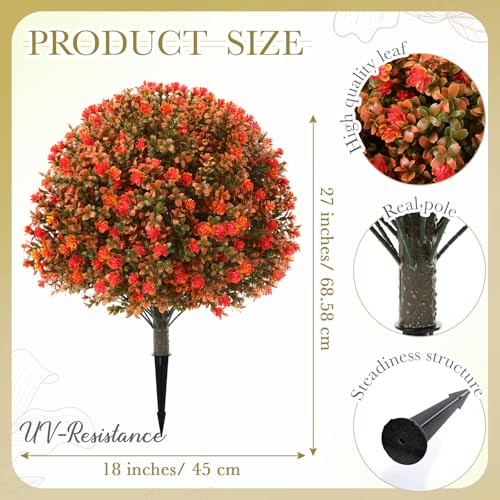 Fall Orange Topiary Boxwood Ball Tree 27 Inch - Pack of 2, Outdoor & Indoor Decor