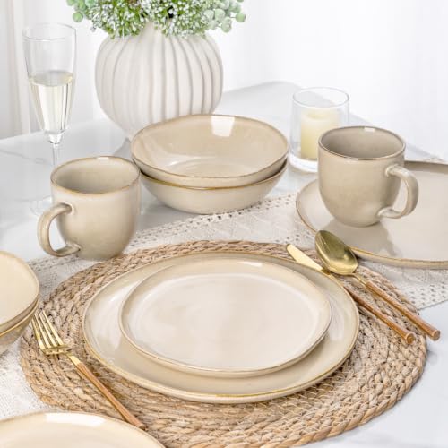 Ceramic Dinnerware Set for 6 - 18 Pieces Plates and Bowls, Lead-Free & Microwave Safe