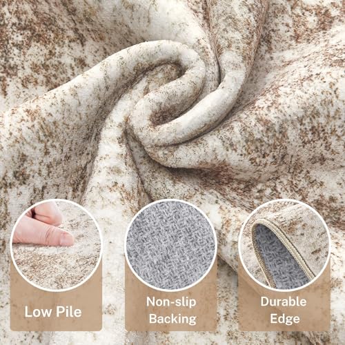 8x10 Abstract Washable Area Rug for Living Room - Brown, Non-Slip Backing, Soft & Stain-Resistant