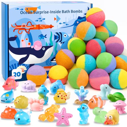 Kids Ocean Bath Bombs with Surprise Sea Animal Toys - Safe Gift Set