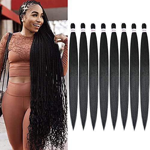 Alrence Pre-Stretched Braiding Hair 38 Inch - 8 Pack for Knotless Braids, 1B#