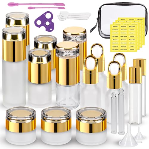 KOUWICH 30 Pack TSA Approved Glass Travel Containers Set for Skincare & Liquids