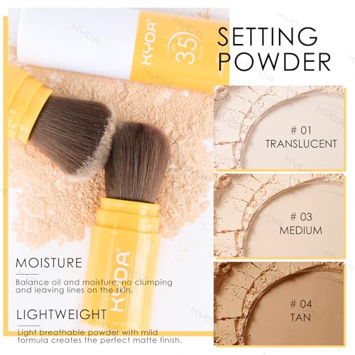 KYDA Mineral Sunscreen Setting Powder for Face & Scalp, SPF 35 Mineral Scalp Sunscreen, Lasting Oil Control Matte Loose Powder, Lightweight Breathable for All Skin Type, Translucent