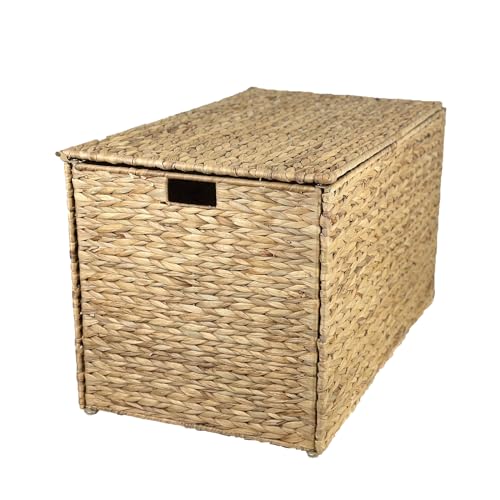 Water Hyacinth Storage Basket with Lid - 105L Natural Wicker Bin 26x15.7x15.7 Inches