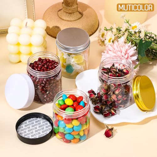 Mini 4 oz Plastic Jars with Black and White Lids - Clear Reusable Storage Containers