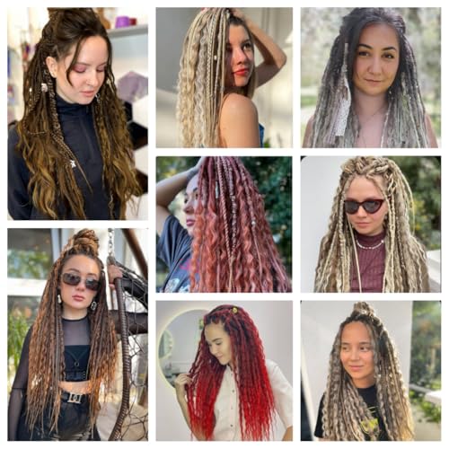 Single Ended Dreads Extensions 30 Strands 24 Inch 3-in-1 Synthetic Hair Dreadlock Extensions - Rose Color Variation SE-30S-24" / T1B/Rose#