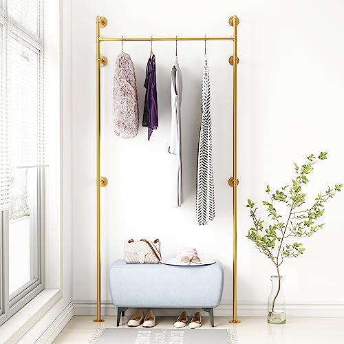 A-Gold Wall Mount Industrial Pipe Clothing Rack - Heavy Duty Metal Double Rod Garment Display, 39 Inch