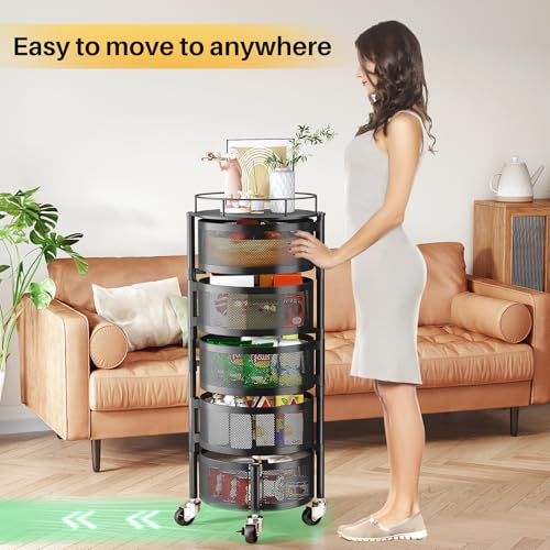 Rotating 5-Tier Fruit and Vegetable Basket Stand - Black
