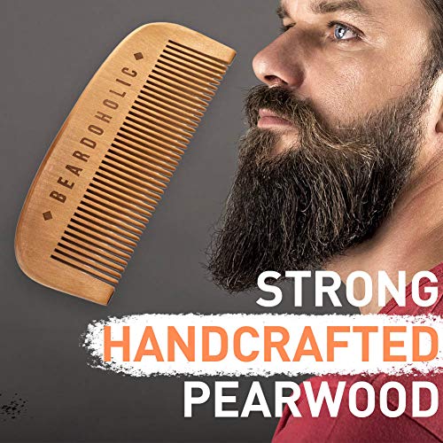 Beardoholic Beard Balm and Comb Set ? 100% All Natural, 100% Pearwood Hand Made Design ? Anti-Static, Eliminates Tangles and Ingrown Hairs, Itch and Dandruff ? Style Beard With Ease