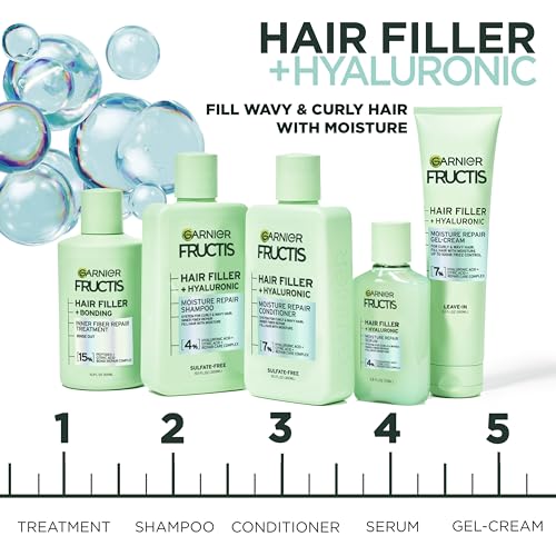 Garnier Fructis Hair Filler Moisture Repair Conditioner, Sulfate Free Conditioner for Curly, Wavy Hair with Hyaluronic Acid, 10.1 Fl Oz, 1 Count