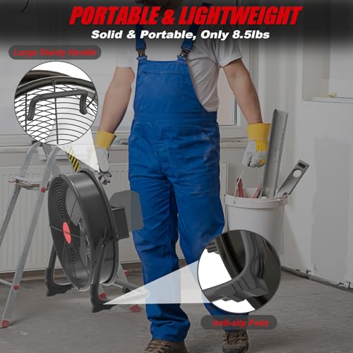 16-Inch Battery Powered Cordless Floor Fan - Red Compatible with Milwaukee M18