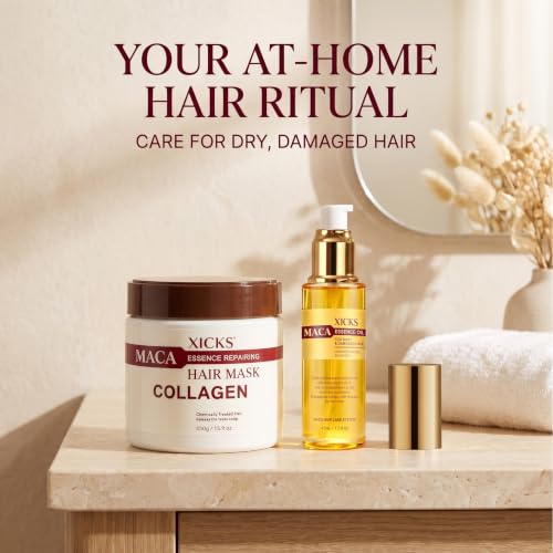 Collagen Hair Mask & Hair Oil Set for Damage Repair & Frizz Control