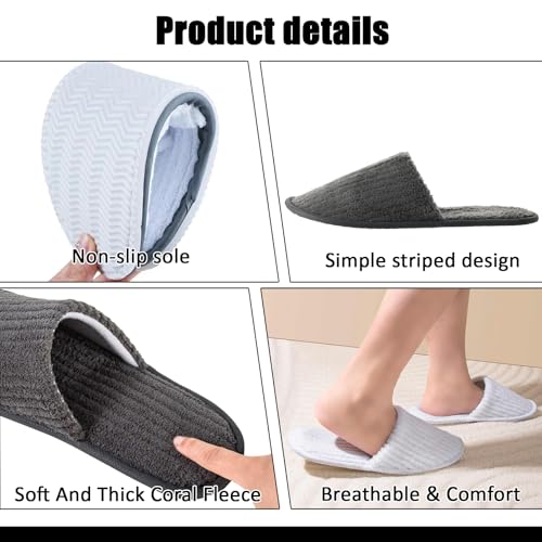 20 Pairs Non-Slip Disposable Slippers for Guests - White & Gray, Big Kid, Bulk Hotel & Spa Slippers with Pouch