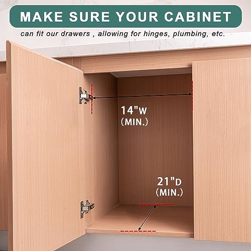 14”W x 21”D Fully Assembled Wooden Pull Out Kitchen Cabinet Drawer Organizer