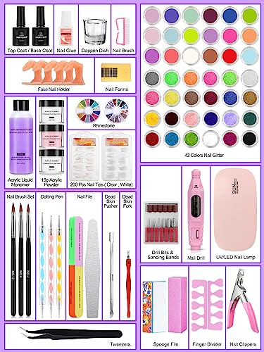 Quaferen Black Acrylic Nail Kit for Beginners with 81 Pieces & Gift Organizer