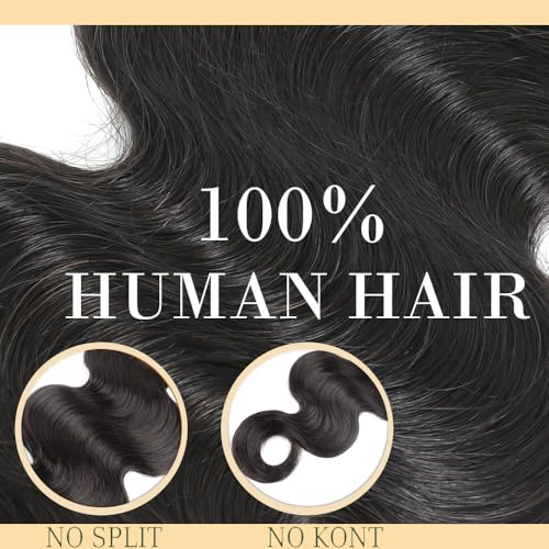 Clip in Hair Extensions 20 Inch Natural Black Human Hair Seamless Body Weft - Black CP-Pure Black-B