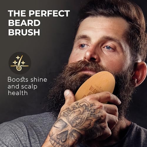GUARD&MARINE Wave & Beard Brush for Men ? Natural Boar Bristles, Palm Curve Design, Wood Handle ? Shapes 360 Waves & Softens Beard