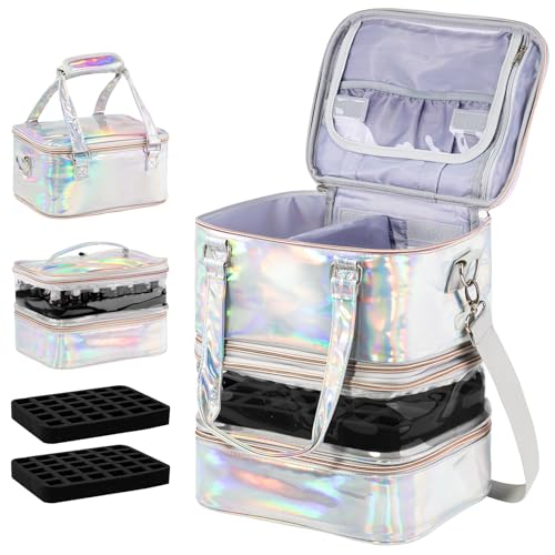 Beloving Silver Nail Polish Organizer Case 3-Layer Travel Storage Bag for Manicure Tools