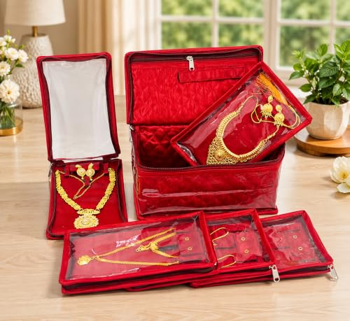 Atorakushon Satin Makeup & Jewelry Organizer Pouch for Women Maroon Variation