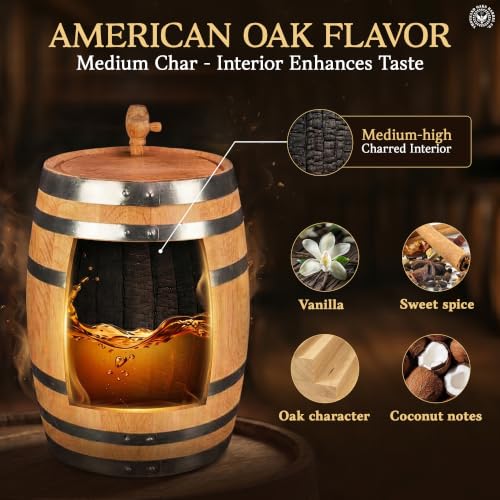 1L Charred American Oak Aging Barrel with Stand, Spigot & Bung for Whisky Bourbon