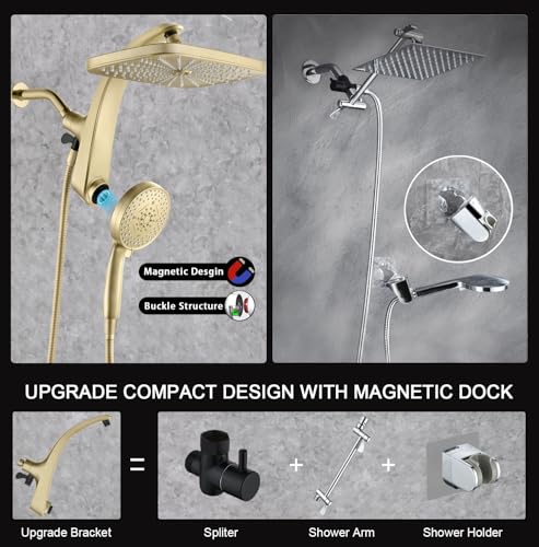 12-Inch High Pressure Rain Shower Head with Handheld Spray - 9 Modes