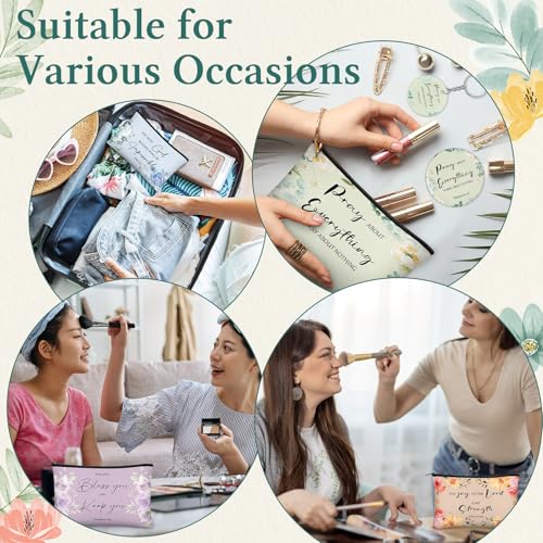 Marsui 36 Pcs Christian Gifts for Women Mother's Day Church, 12 Set Christian Makeup Bags Bible Verse Compact Makeup Mirrors Lipstick Lip Balm Holder Bulk Bible Study Supplies Religious Baptism Gifts
