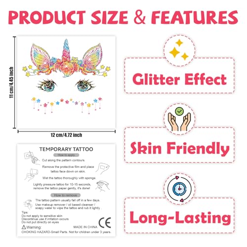 Leesgel 24 Sheets Glitter Face Tattoos for Kids - Face Paint Tattoos for Boys Girls Birthday, Party Favors, Prizes for Kids Classroom, Trick or Treat, Goodie Bag Stuffers, Stocking Stuffers and Gifts