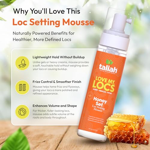 Taliah Waajid Love My Locs Honey Set Loc Hair Mousse 8oz ? Alcohol-Free, Moisturizing, Firm Hold Mousse for Locs, Twists & Braids, Natural Hair Styling Foam